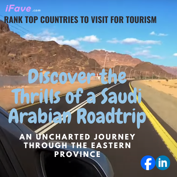 Text banner promoting a travel guide titled Saudi Arabian Roadtrip